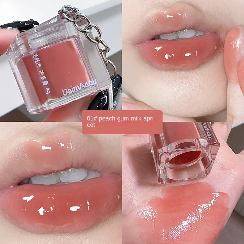 Daimanpu Lip Gloss Ice Cubes Key Buckle Mirror Surface Moisturize Moisturizing Lasting Nature Lipstick