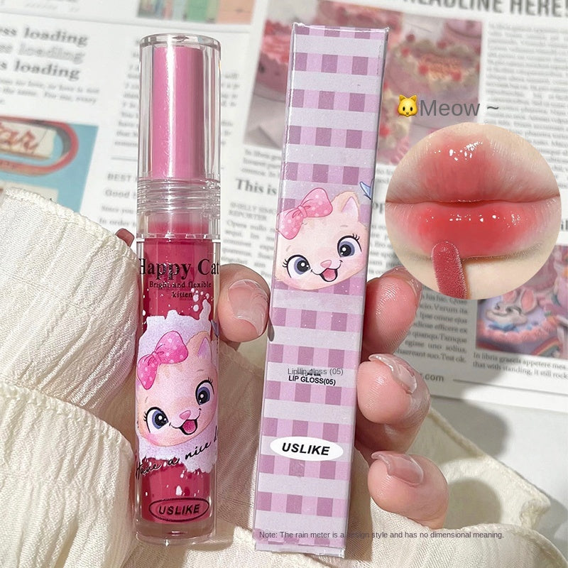 Uslike Cute Cat Lip Gloss Mirror Nourish Moisturize Colorful Lasting Lipstick