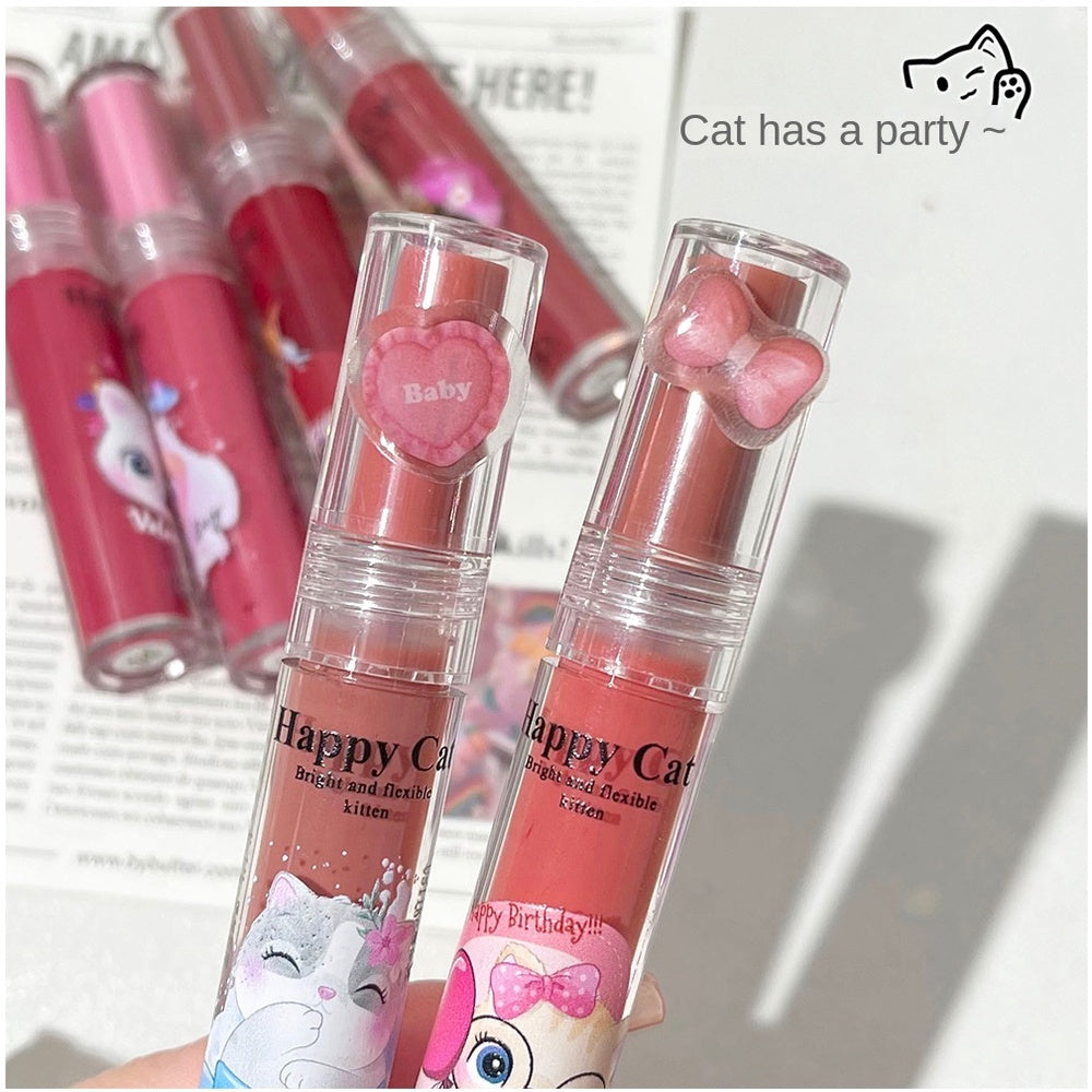 Uslike Cute Cat Lip Gloss Mirror Nourish Moisturize Colorful Lasting Lipstick