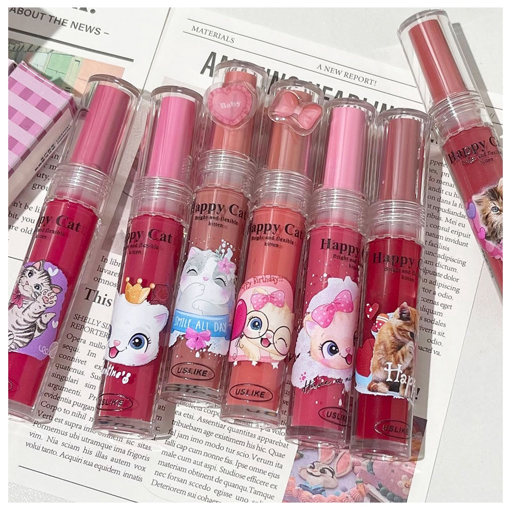 Uslike Cute Cat Lip Gloss Mirror Nourish Moisturize Colorful Lasting Lipstick