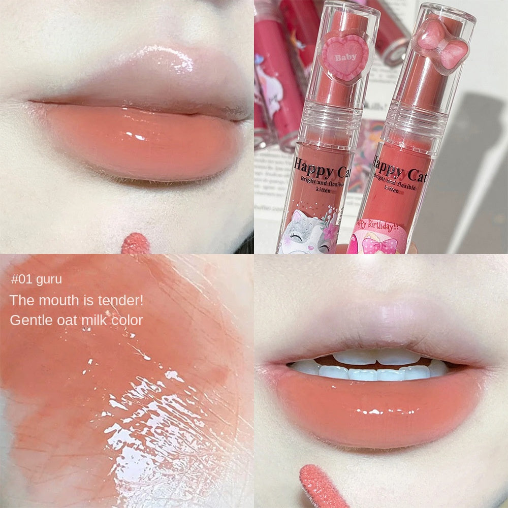 Uslike Cute Cat Lip Gloss Mirror Nourish Moisturize Colorful Lasting Lipstick