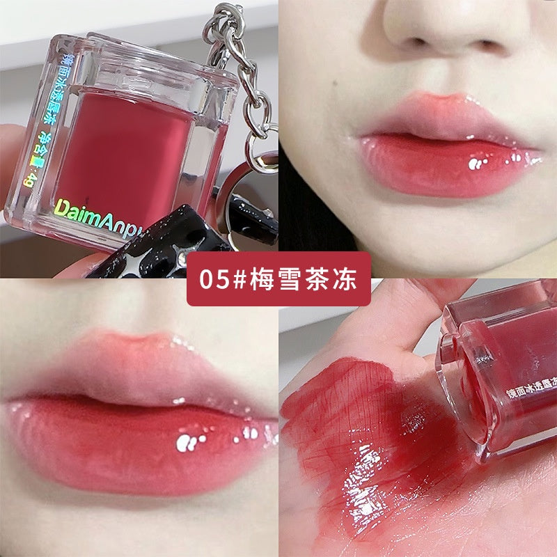 Daimanpu Lip Gloss Ice Cubes Key Buckle Mirror Surface Moisturize Moisturizing Lasting Nature Lipstick