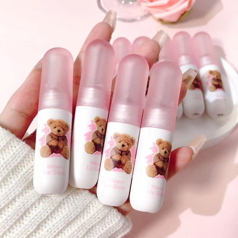 Kobeleen Cute Bear Lip Gloss Nature Matte Soft Fog Lip Mud Velvet Lipstick