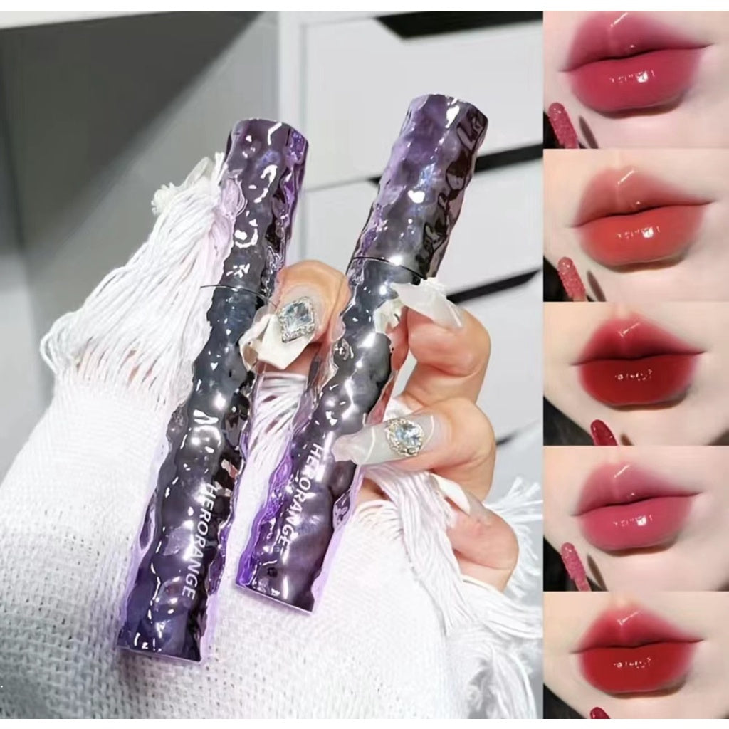 Herorange Lip Gloss Purple Circular Tube Mirror Surface Moisturize Moisturizing Lasting Lipstick