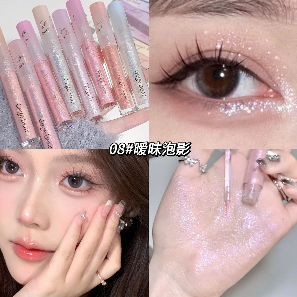 Gege Bear Gem Liquid Eye Shadow Sparkling Brighten Pearl Sequins Highlight Anti -sweat Water Proof