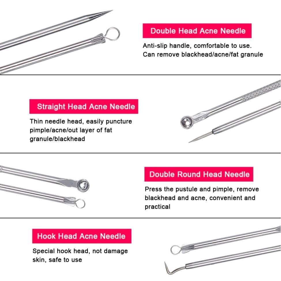 Stainless Steel Double Head Pick Up Acne Remove The Blackhead Tool Kit Cosmetic Needle Cleaning Tools