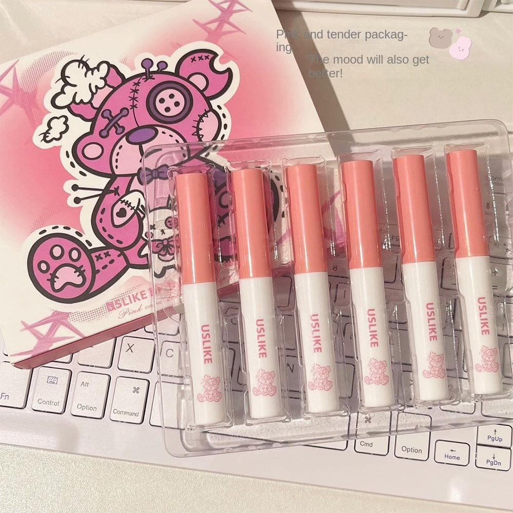 Uslike Lip Gloss Cute Rabbit Mirror Moisturize Moisturizing Lasting Nature Lipstick Gift Box 6-colors