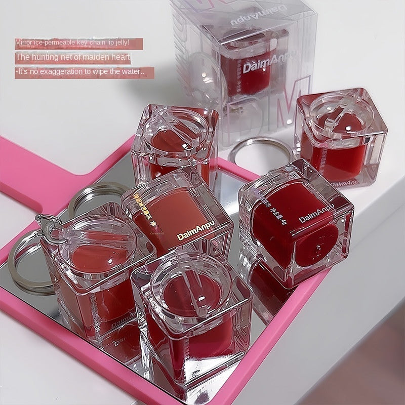 Daimanpu Lip Gloss Ice Cubes Key Buckle Mirror Surface Moisturize Moisturizing Lasting Nature Lipstick