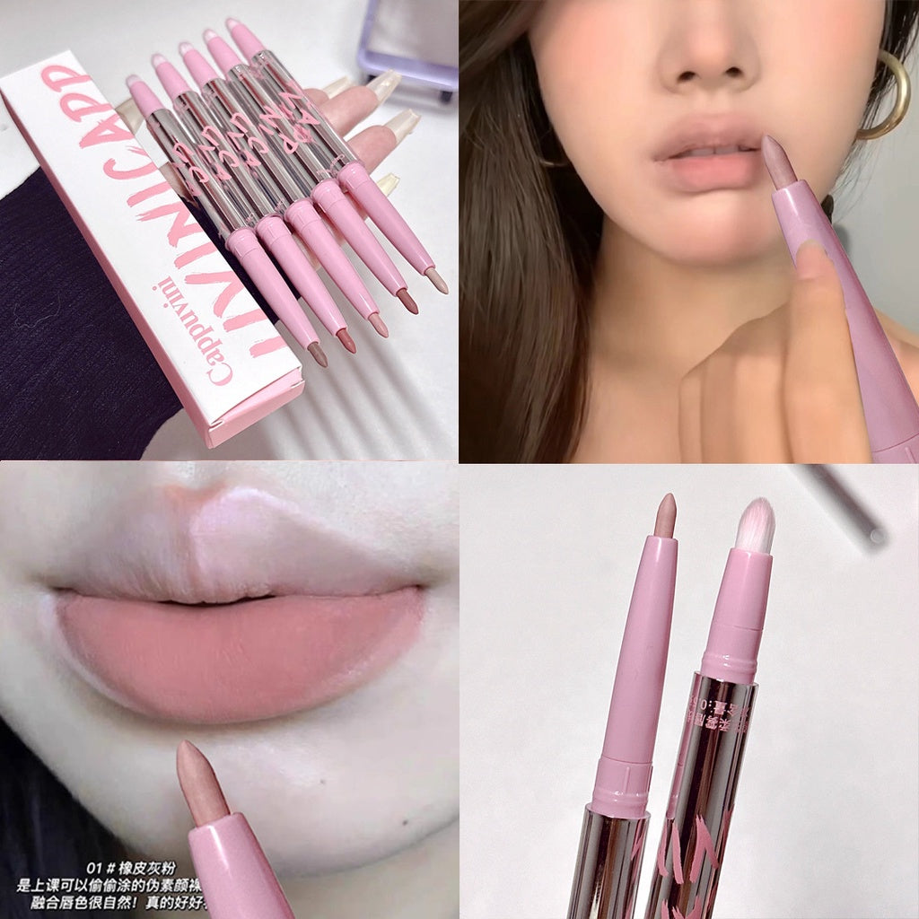 Cappuvini Small Silver Tube Lip Thread Lip -shaped Nude Lipstick Lipstick Nature Lasting