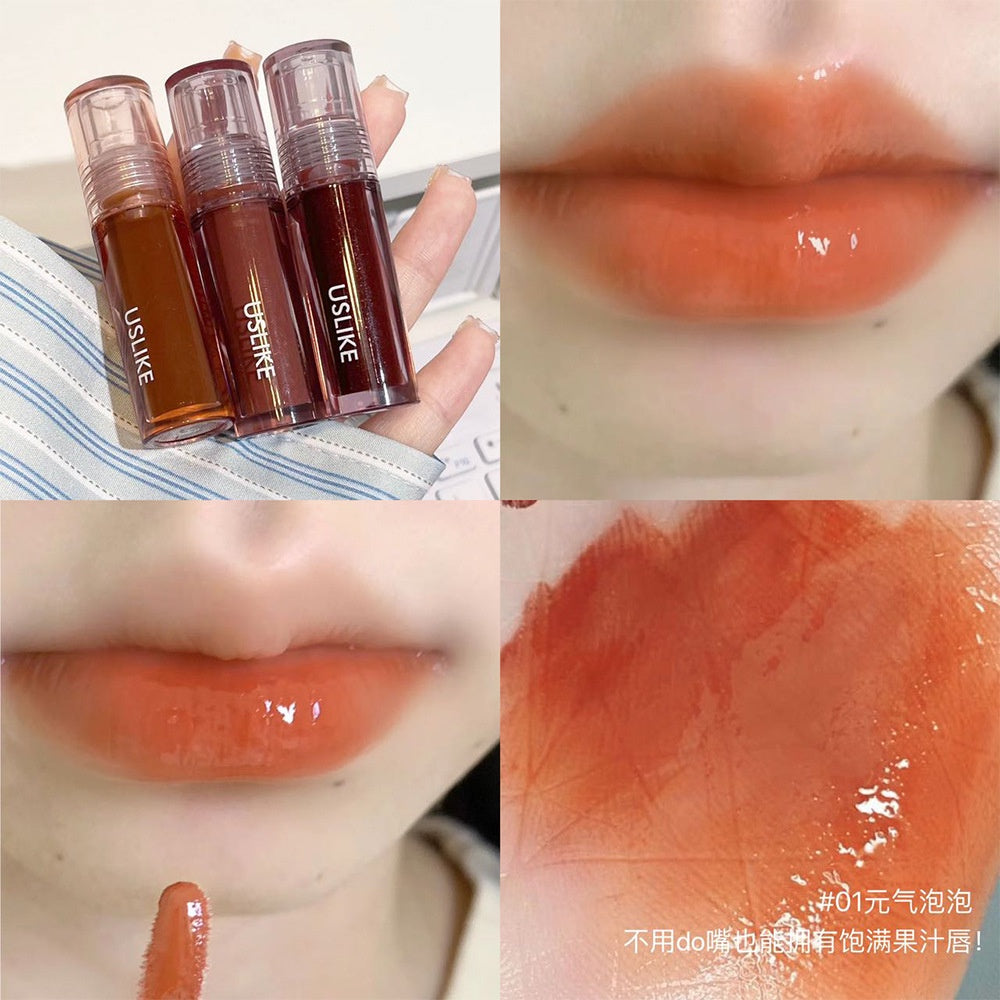 USLIKE Water Light Lip Gloss Mirror Lip Glaze Not To Fall Off Non -dipped Cup Lasting Nourish Lipstick High Value Lipstick