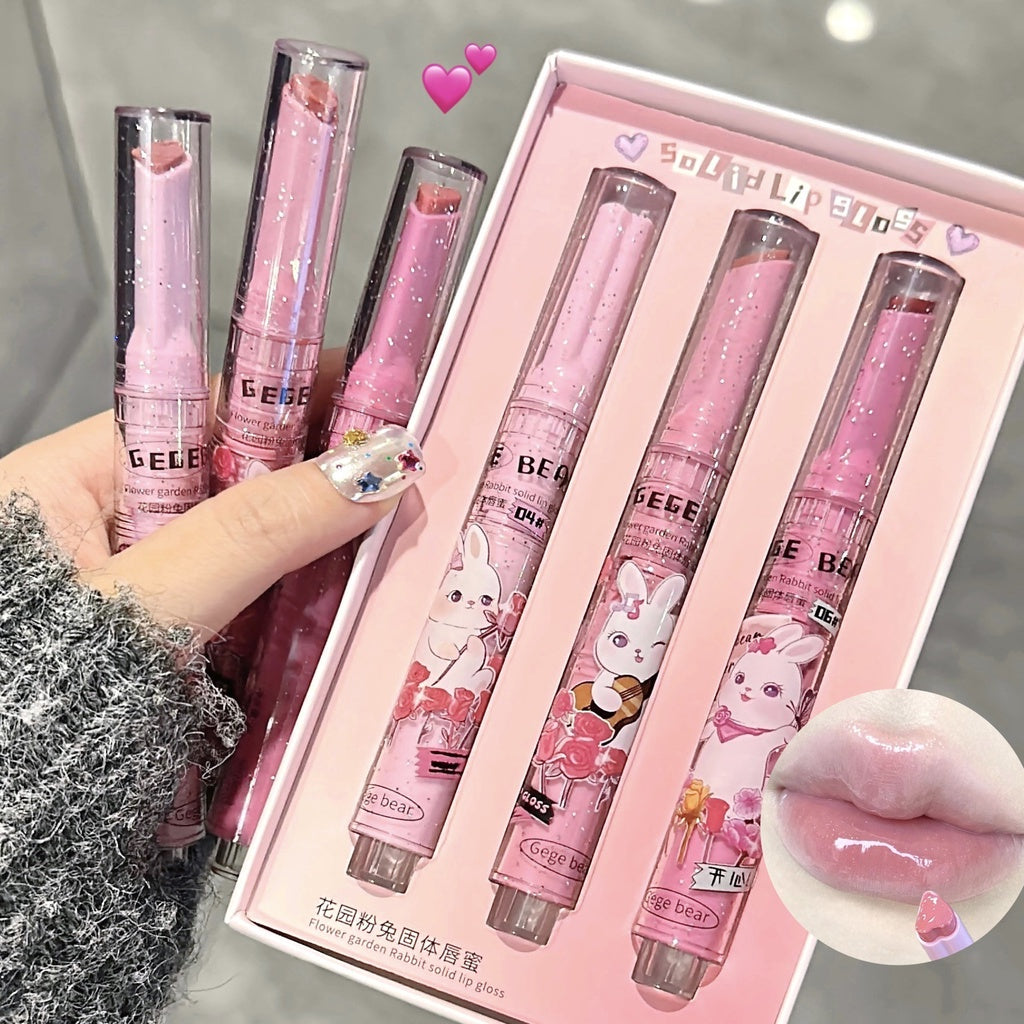 Gege Bear Love Lipstick Pink Rabbit Solid Sparkling Moisturizing Moisturize Lasting Lip Gloss