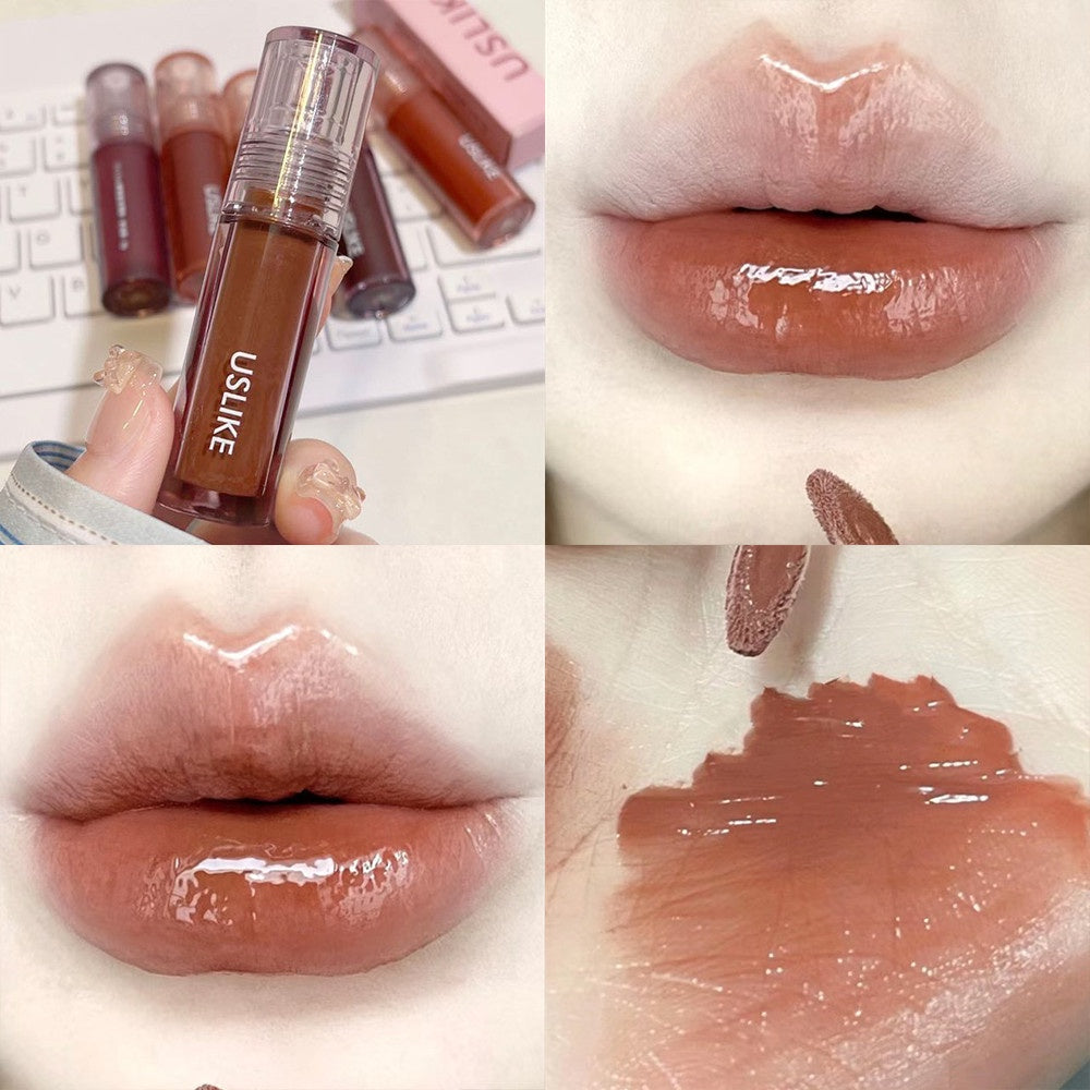 USLIKE Water Light Lip Gloss Mirror Lip Glaze Not To Fall Off Non -dipped Cup Lasting Nourish Lipstick High Value Lipstick