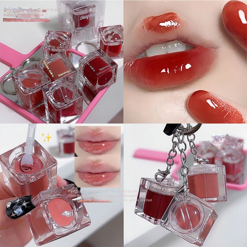 Daimanpu Lip Gloss Ice Cubes Key Buckle Mirror Surface Moisturize Moisturizing Lasting Nature Lipstick