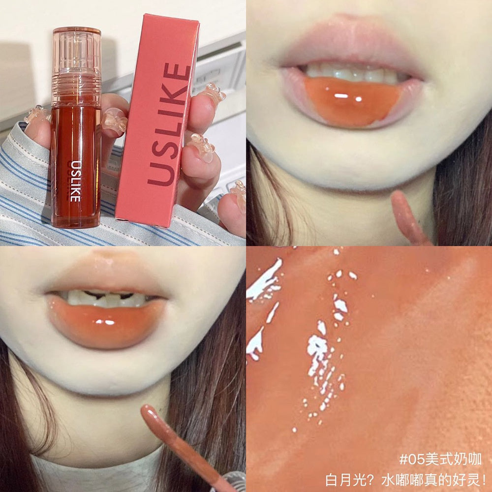 USLIKE Water Light Lip Gloss Mirror Lip Glaze Not To Fall Off Non -dipped Cup Lasting Nourish Lipstick High Value Lipstick