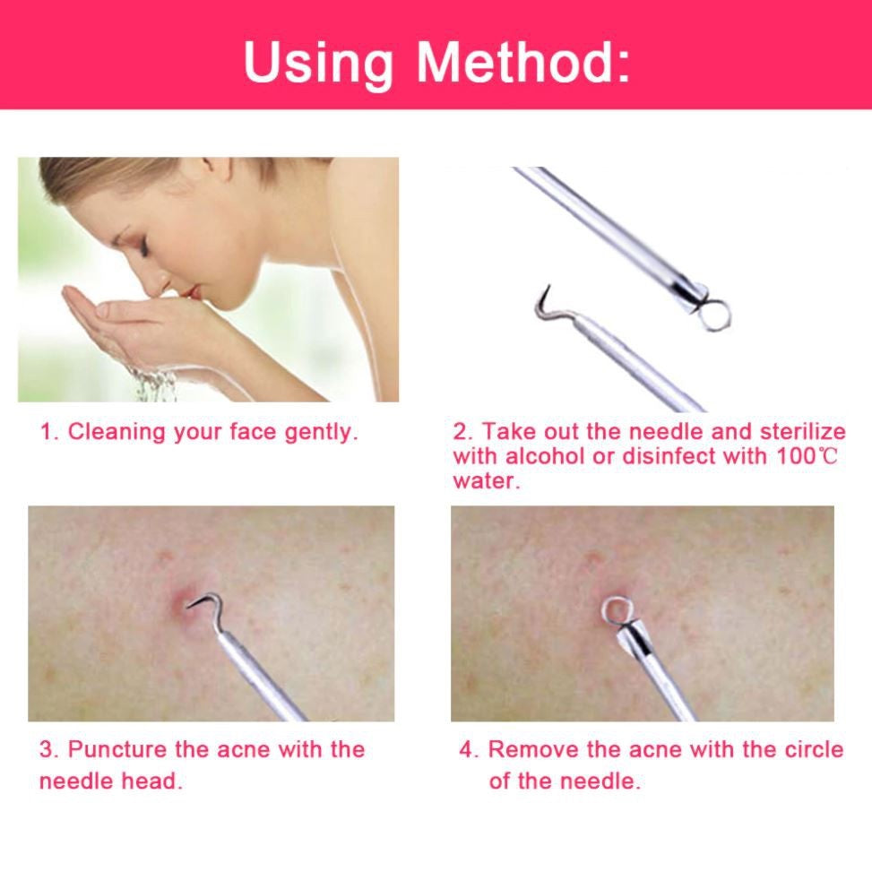 Stainless Steel Double Head Pick Up Acne Remove The Blackhead Tool Kit Cosmetic Needle Cleaning Tools