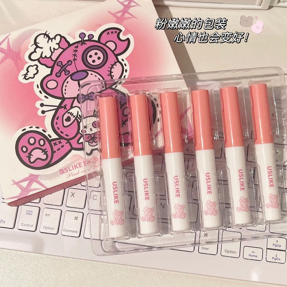 Uslike Lip Gloss Cute Rabbit Mirror Moisturize Moisturizing Lasting Nature Lipstick Gift Box 6-colors